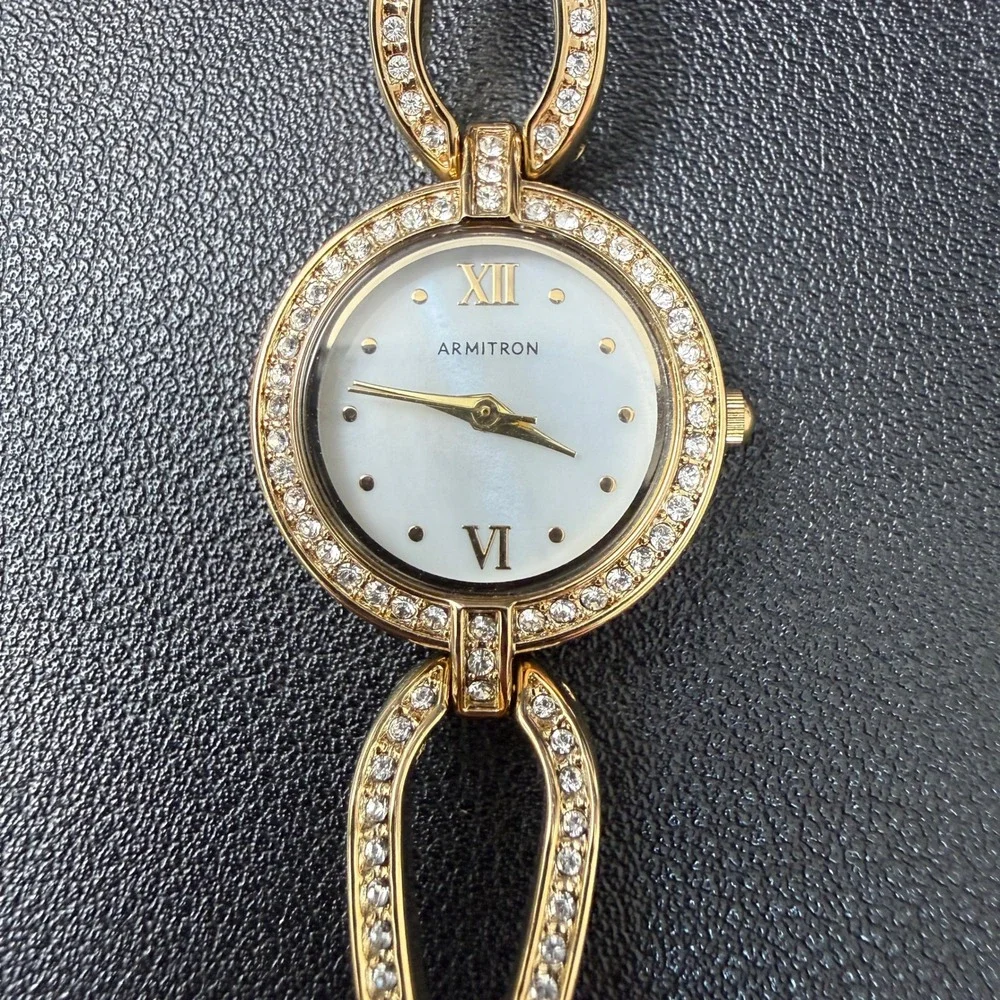 MSRP $75 Armitron 75/5536GP Crystal Accented‎ Gold-Tone Open Bracelet Watch Ne
